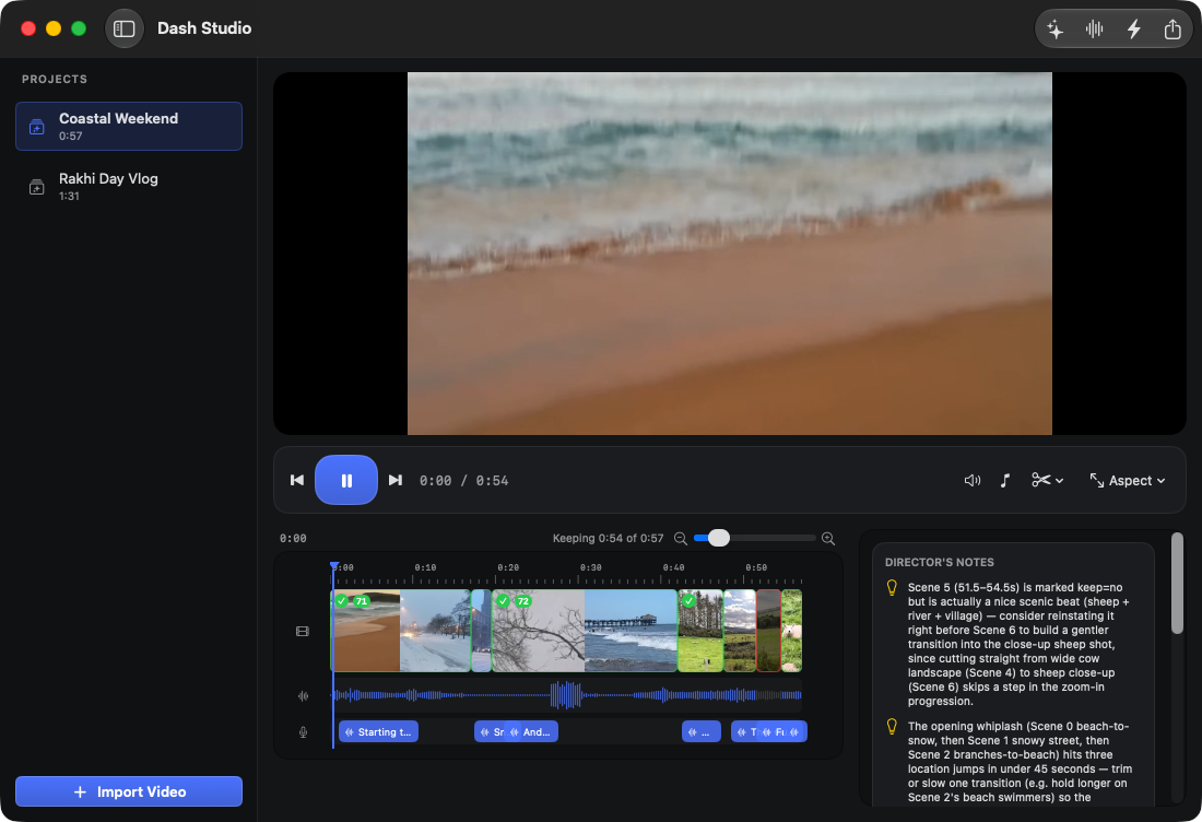 Director's Notes: AI editorial suggestions about pacing, ordering and missing shots